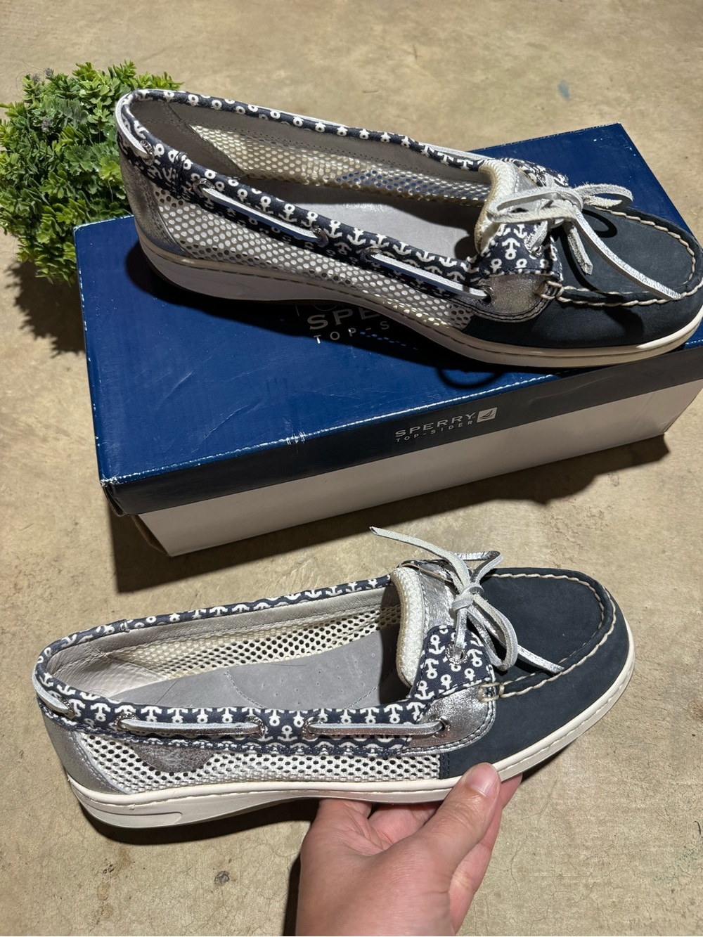 Sperry Boat Shoes Angelfish Blue Anchors Women Size 9 Resortwesr Preppy Coastal